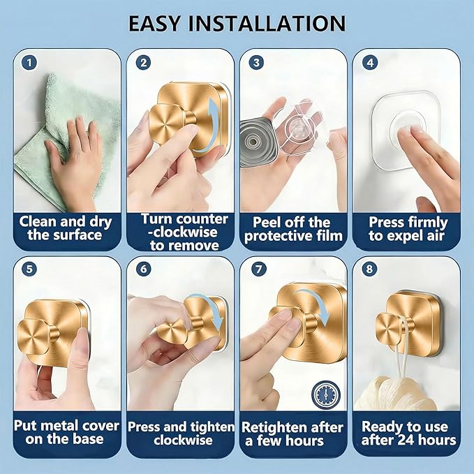IGDALAR Suction Cup Hooks 4 Pack - Heavy Duty Vacuum Towel Hooks (Max Load 15 lbs) for Shower, Removable Waterproof Wall Hangers for Bathroom Glass, Window & Kitchen (Rose Gold)