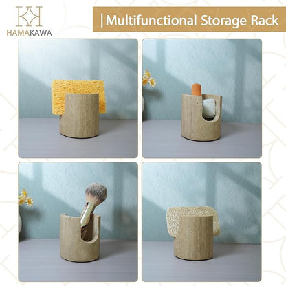 HAMAKAWA Natural Marble Travertine Sponge Rack, Beige Sink Storage Rack Suitable for Kitchen Countertops, Drying Rack, Sink Organizer