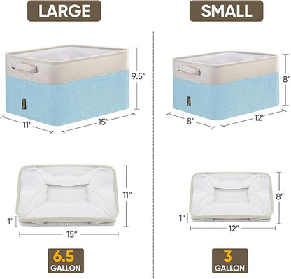 BALEINE 3 Pack Fabric Storage Bins for Shelves, Linen Storage Baskets for Organizing, Decorative Closet Bins for Clothes, Home (Skyblue, 15''x11''x9.5'')
