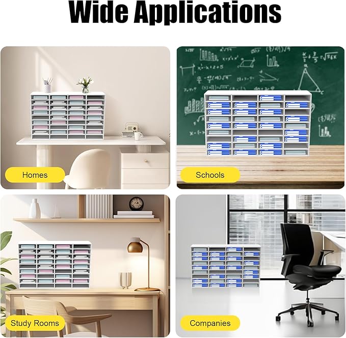 Literature Organizer Sorter,Desktop File Sorter Mail Center Magazine Paper Storage PVC Board File Holder Mailbox Student Classroom Keepers for Home&Office (White, 36 Slots)