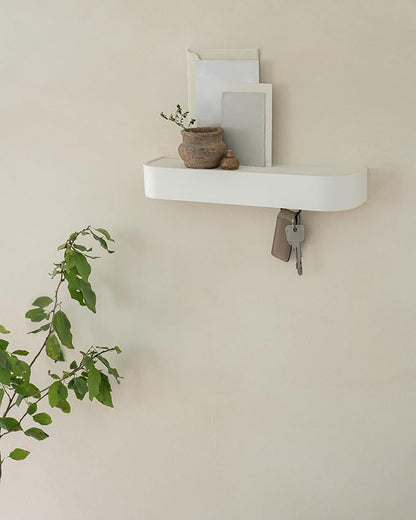 Kazai. Key Holder 'Toke' | Minimalist Key Hook Design from Berlin | Modern Key Holder Wall Mount with Wooden Shelf | Key Rack for Wall as Entryway Organizer | White