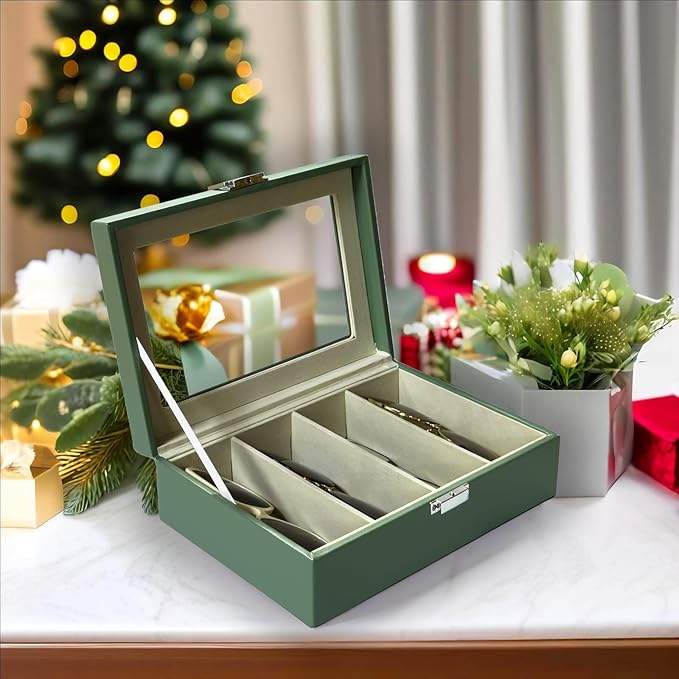 UnionPlus 4-Slots Sunglasses Case Organizer, Eyeglass Glasses Display Holder Collector, Multiple Sunglasses Storage Case, Malachite Green