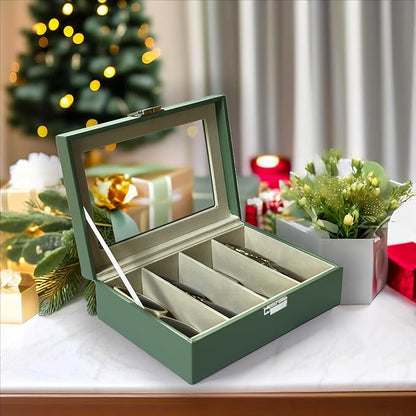 UnionPlus 4-Slots Sunglasses Case Organizer, Eyeglass Glasses Display Holder Collector, Multiple Sunglasses Storage Case, Malachite Green