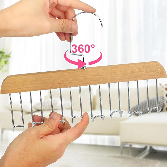 Xbaiyanr 2Pcs Anti Slip Multi Hook Coat Racks,Bra Hangers for Closet Organizer with 8 Hooks 360 °Swivel Belt Hanger for Closet for Belt, Tie, Tank Top, Bra, Scarf (Beige)