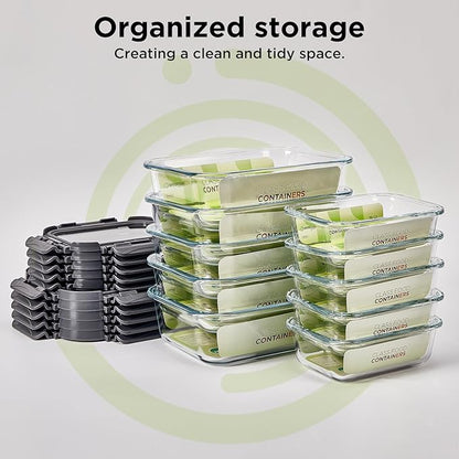 Spreccio Glass Food Storage Containers with Lids,10 pack [36oz*5+13.5oz*5], Glass Meal Prep Container with Airtight Lids, Microwave Safe Food Container Set, BPA Free, LeakProof, Ideal for Lunch