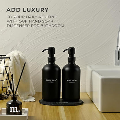 MaisoNovo Soap Dispenser 3-Piece Set | 16.9oz Black Bottles with Black Stainless Steel Pump Core