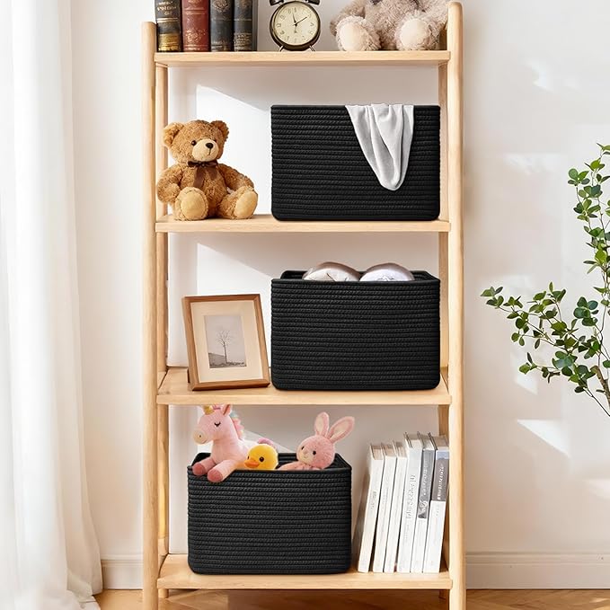 Storage Baskets for Organizing, 4 Pack Storage Baskets for Shelves, Woven Basket for Shelves, Closet Organization, Rectangle Organizer Basket Gifts Empty, 13"Lx8.7"Wx7.9"H Decorative Bins with Handles
