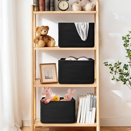 Storage Baskets for Organizing, 4 Pack Storage Baskets for Shelves, Woven Basket for Shelves, Closet Organization, Rectangle Organizer Basket Gifts Empty, 13"Lx8.7"Wx7.9"H Decorative Bins with Handles