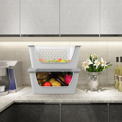Kiddream 5 Packs Stackable Organizer Baskets with Wheels, Plastic Stacking Storage Basket Bins for Kitchen Bathroom