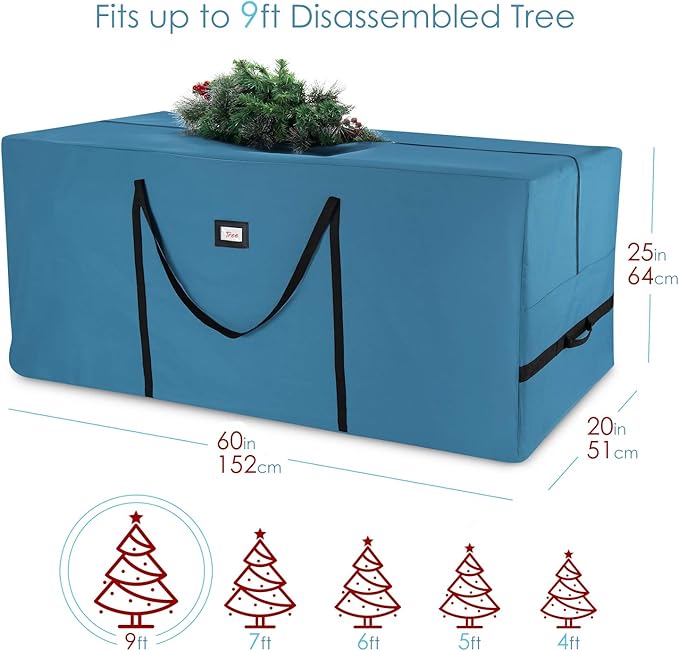 Hearth & Harbor 9 ft Rolling Christmas Tree Storage Bag - Artificial Christmas Tree Bag with Reinforced Handles, Dual Zipper, Wide Opening and Wheels - Storage Container for Trees and Decorations