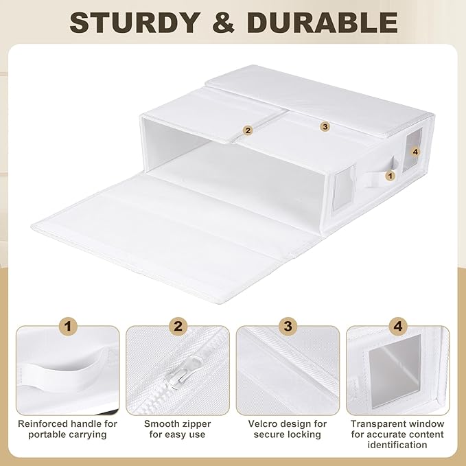 uxcell 4 Pack Bed Sheet Organizers and Storage with Handle, Foldable Bedding Duvet Cover Set Organizer Storage Closet and Under Bed Storage Containers, White