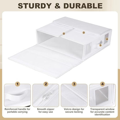 uxcell 4 Pack Bed Sheet Organizers and Storage with Handle, Foldable Bedding Duvet Cover Set Organizer Storage Closet and Under Bed Storage Containers, White