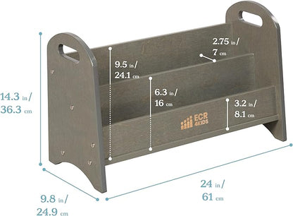 ECR4Kids 2-Shelf Tabletop Book Display with Handles, Beginner Bookshelf, Grey Wash