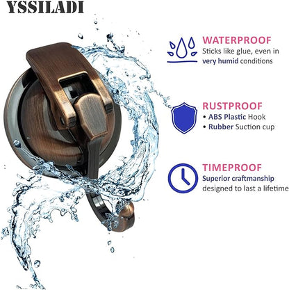 YSSILADI Heavy Duty Vacuum Suction Shower Hooks - Glass Suction Cup Hooks, for Bathroom Robe or Garland Decoration (Antique Brass, 6 Pack)