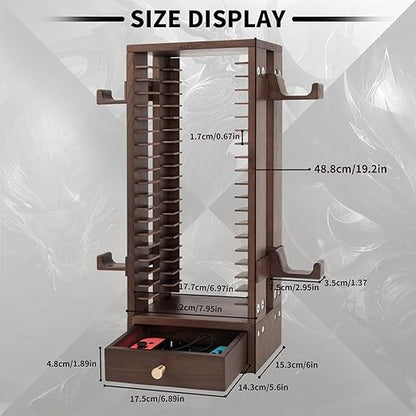 ASFSKY Walnut Wood Game Storage Tower - 20 Games Video Game Organizer & Holder, Universal Video Game Storage Tower with 4 Controller Hooks, Compatible with PS5/PS4/Xbox/Switch - Gamer Gifts