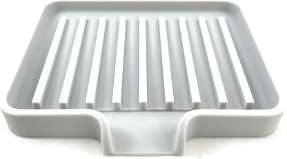 Happitasa Silicone Soap Dish Tray and Sponge Holder with Drain Chute, Pack of 2 | Bathroom and Kitchen Sink Organizer Caddy (Light Grey, 5.2"x4", 7.2 Ounces)