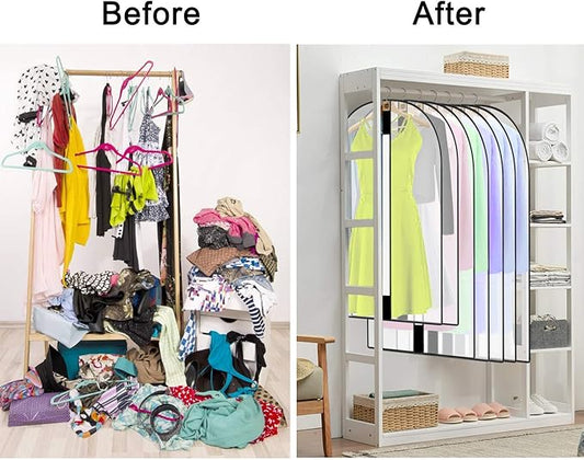 Pwsap 12 Pack Breathable Clothes Covers with Zip, Hanging Garment Covers Bags Dress Bag Covers Moth-Proof Mens Suit Storage Bag Dust Cover for Wardrobe Storage and Travel(Clear)
