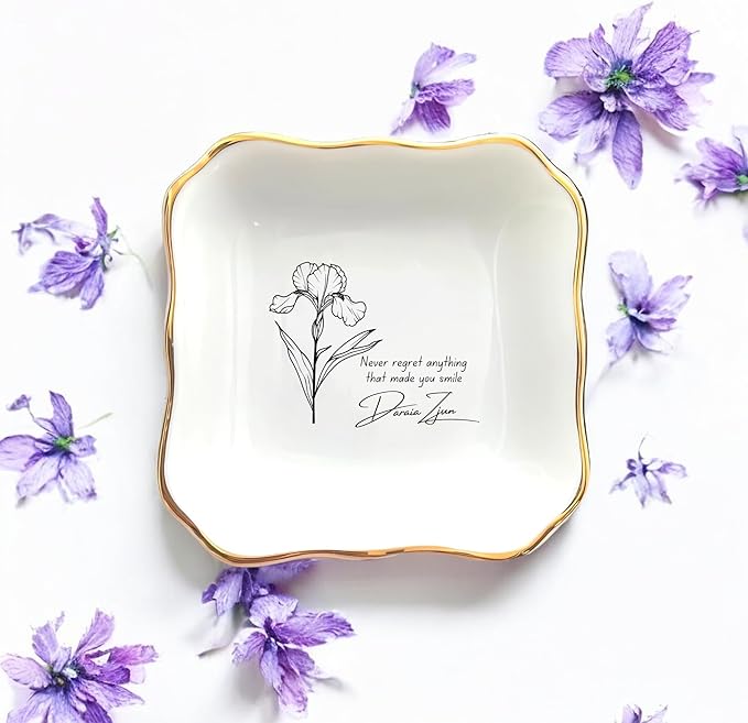 HatafaFurni Custom Ring Dish for Mom, Friends - Personalized Birth Flower Jewelry Dish, Personalized Christmas, Wedding Gifts - Ring Dish Holder, Jewelry Dish, Ceramic Ring Dish