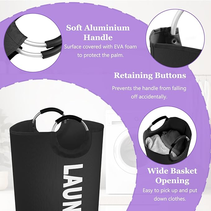 125L Extra Large Laundry Basket with Handles, Collapsible Clothes Hamper for Bedroom, Independent Dirty Clothes Basket, Portable Laundry Bin for Hotel, Dorm, Black