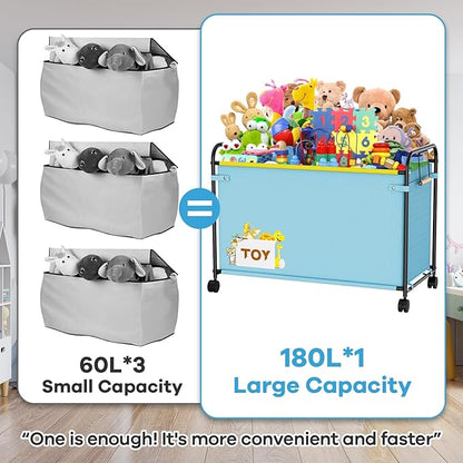 180L Kids Extra Large Toy Box with Wheels for Boys Girls, 31.5" x 15.7" x 23.2" Big Toy Chest with Handle, Toy Storage Organizer for Living Room Area, Stuffed Animals, Clothes(Blue, 1PC)