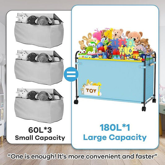 180L Kids Extra Large Toy Box with Wheels for Boys Girls, 31.5" x 15.7" x 23.2" Big Toy Chest with Handle, Toy Storage Organizer for Living Room Area, Stuffed Animals, Clothes(Blue, 1PC)