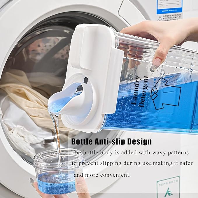 [2 Pack] Laundry Detergent Dispenser for Laundry Room Organization and Storage,2000ml Laundry Soap Dispenser，Liquid Laundry Detergent Dispenser with 4 Removable Labels, BPA Free & Pet Plastic, Clear