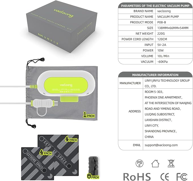 Vacloong Vacuum Storage Bags for Travel with Portable Electric Pump, 8 Packs Vacuum Seal Bags for Clothing with High Pressure Pump, Compression Packing Space Saver, Portable Travel Bags for Luggage