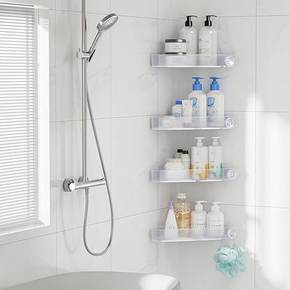 Sotfamily Plastic Shower Caddy Corner (For 90° Only), 4 Pack Adhesive Corner Shower Shelves for Bathroom Organizers and Storage, Crystal