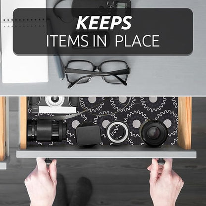 12X120 Inch Shelf Liner for Kitchen Cabinets, PVC Drawer Liner for Dresser Non-Slip Bathroom, Non-Adhesive Cabinet Liner Washable (Black Circle)(1 Roll)