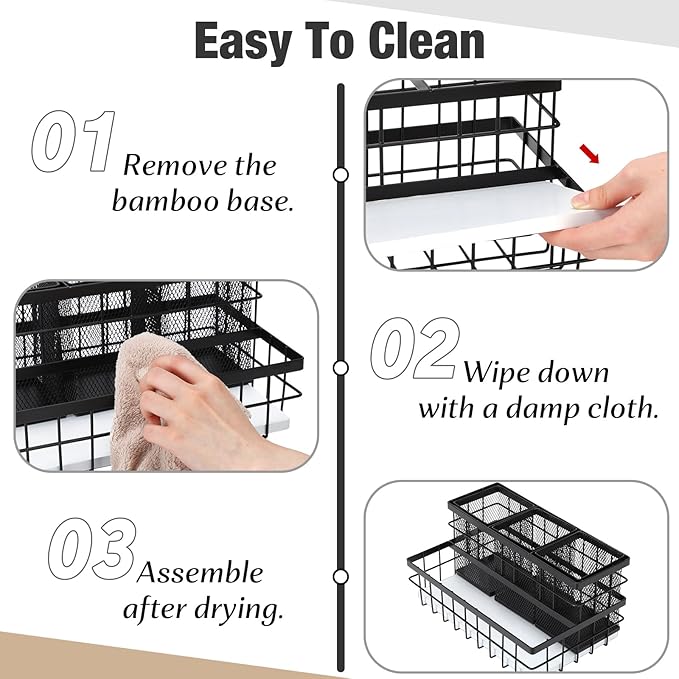 AceOrbit 1 Pcs Hair Tool Organizer Countertop Breathable Metal & Bamboo Hot Tools Organizer Under Sink Bathroom Hair Dryer Holder Countertop Brush Comb Holder,makeup tray (White Bamboo,Black)