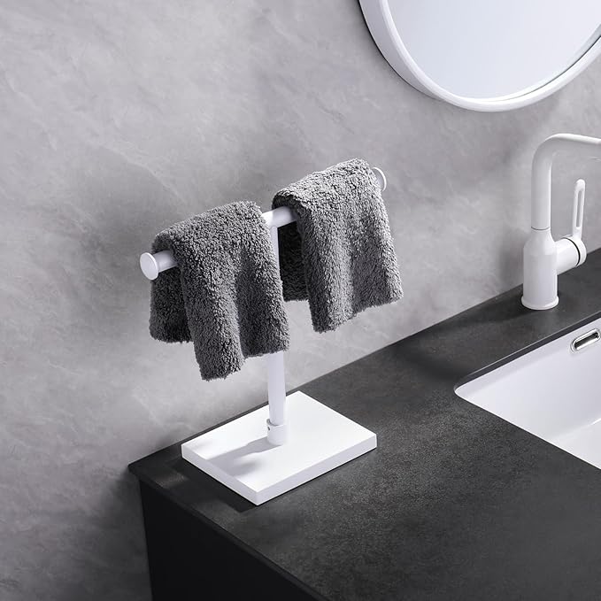 GERZWY Hand Towel Holder Standing Tree Rack for Bathroom Vanities Countertop SUS 304 Stainless Steel Towel Ring, White