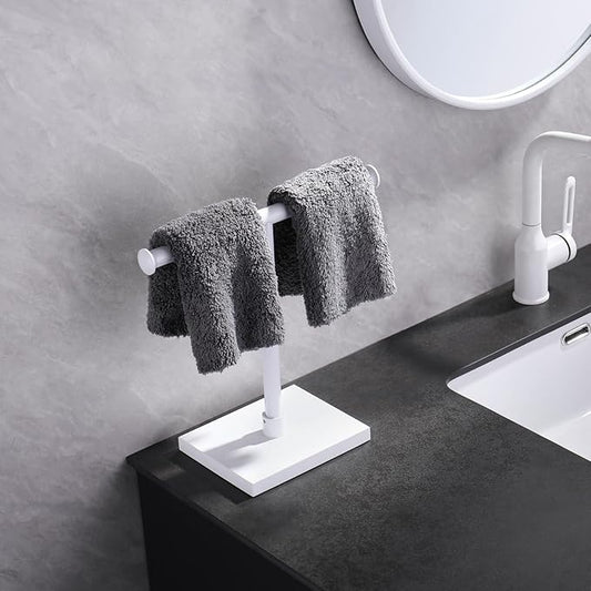 GERZWY Hand Towel Holder Standing Tree Rack for Bathroom Vanities Countertop SUS 304 Stainless Steel Towel Ring, White