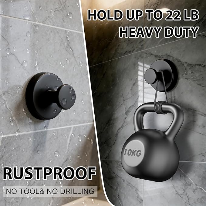 HESUSLA Suction Cup Hooks for Wreaths on Glass,2025 New Model No-Drill Suction Cup Hooks,Wreath Hangers for Front Doors,Metal Towel Hooks for Showers Bathrooms Mirrors(2 Pack,Black)