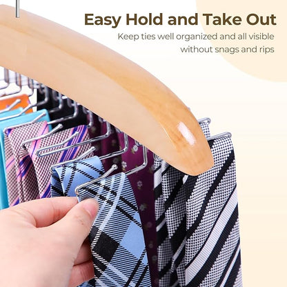 Tie Rack Hanger for Closet: Ohuhu 2 Packs 24 Folding Hooks Tie Hangers for Men Wooden Tie Holder Organizer Space Saving Necktie Storage 360 Degree Rotating Ties Belts Scarves Tank Tops-Burlywood
