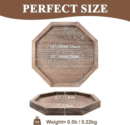 Large Wood Trays Home Decor Farmhouse Candle Holder Plate for Coffee Table Rustic Wooden Decorative Tray Vintage Table Centerpiece for Living Room Kitchen Counter Decor and Bathroom Accessories Trays