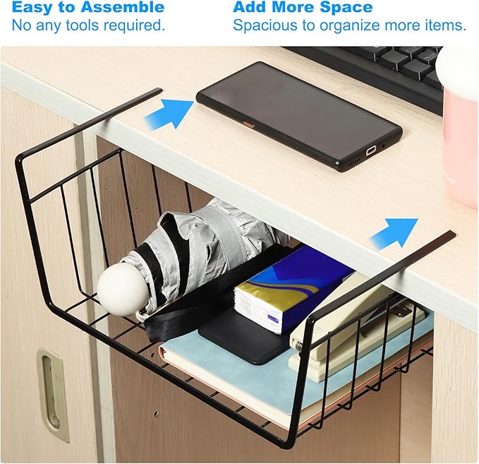 PATIKIL Under Shelf Basket, 6 Pack Small Sliding Under Cabinet Shelf Hanging Metal Storage Rack Organizer Space Saving for Kitchen Pantry Bookshelf 13"L x 10.2"W x 4.7"H, Black