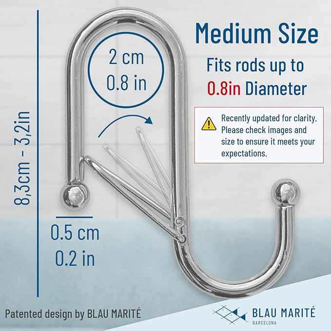 Blau Marité 10-Pack Metal S Hooks for Hanging – Heavy-Duty S-Shaped Hook with Safety Buckle – Fits Bars up to 0.8 In – Anti-Drop S-Hooks for Kitchen, Bathroom, Closet & Pot Racks – Silver (Medium)