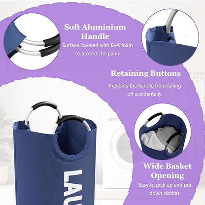 95L Collapsible Laundry Baskets for Boy, Big Clothes Hampers with Handles, Stand-alone Laundry Bin, Portable Dirty Clothes Basket for Bathroom, Camping, Navy Blue