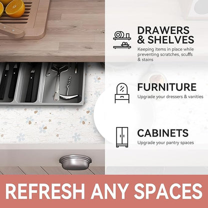 Ray Star Shelf Liner, 12in x 5FT Non Adhesive Floral Cabinet Liner for Pantry Refrigerator Drawer, Strong Grip Non Slip Waterproof Easy Trim, Durable Shelf Liners for Kitchen Cabinets Organization