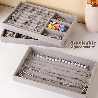 SPAKOWN Jewelry Drawer Organizer Inserts Set of 8, Small Stackable Jewelry Tray with Removable Dividers for Earrings Necklaces Rings Bracelets (Grey)