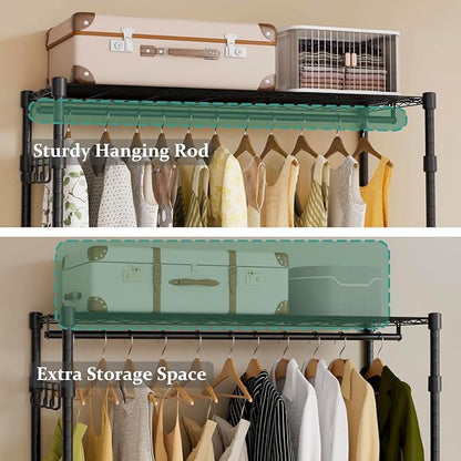 Heavy Duty Rolling Garment Rack, 3 Tiers Wire Shelves Adjustable Freestanding Portable Rolling Clothing Rack with Lockable Wheels, 47.2''L x 15.8''W x 78.8''H, Max Load 650LBS