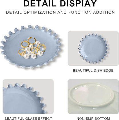 GRAMSTORMAX Ceramic Jewelry Dish, Decorative Tray for Rings Earrings Necklaces Bracelet Watch Keys, 4.50" Trinket Tray as Gifts for Women (Antique Beads)