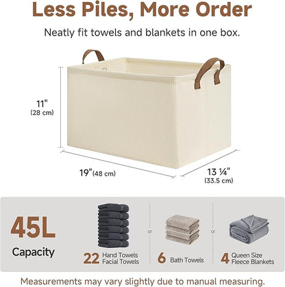 StorageWorks Storage Bins, Shelves Baskets for Organizing, 45L Extra Large Fabric Closet Organizers with Handles, Metal Frame, Beige（Texture）, 2-Pack