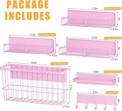6 Pack Magnetic Shelves for Washing Machine, Magnetic Spice Rack Organizer for Refrigerator, Magnetic Shelf with Hanger Organizer, Metal Magnetic Basket, Laundry Organization and Storage, Pink
