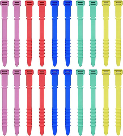 Silicone Zip Ties, Reusable Zip Ties, 20pcs Rubber Cable Ties Straps for Wire Management, Elastic Silicone Ties Cable Organizer for Home Office, 4.5" Multi Color Cord Ties