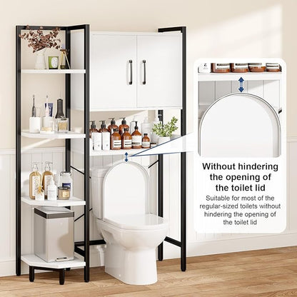 Roxibelt K2 Heavy Duty 7-Tier Over The Toilet Storage Cabinet（With Magnetic Doors & Adjustable Feet）Freestanding Above Toilet Shelf，Space Saver Bathroom Organizer 9.3"D x 31.5"W x 67.2"H，Beige White