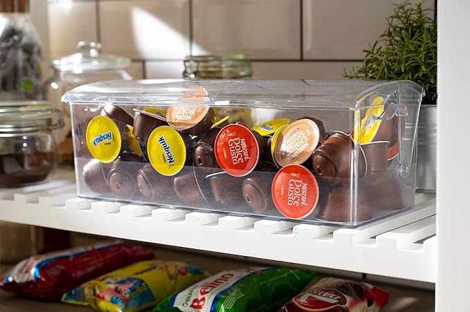 Pikanty Organization Storage Box | 16" Plastic Container with Hinged Lid | Kitchen, Pantry, Office Organizer | Dishwasher Safe | Made in USA