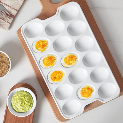 ONEMORE Ceramic Deviled Egg Platter Set of 2, Christmas Deviled Egg Tray, 17 Holes Eggs Holder for Fridge, Rectangle Appetizer Serving Dishes for Parties & Entertaining, Serving Plate for Boiled Eggs