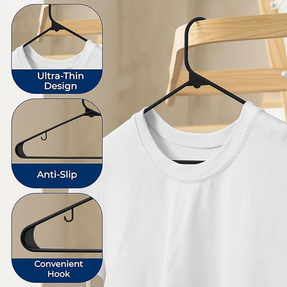 SereneLife 100 Pack Black Plastic Hangers – Ultra Lightweight Non-Slip Slim Clothes Hanger Set for Shirts, Pants, Coats & Dresses – Heavy Duty Space Saving Closet Organizer