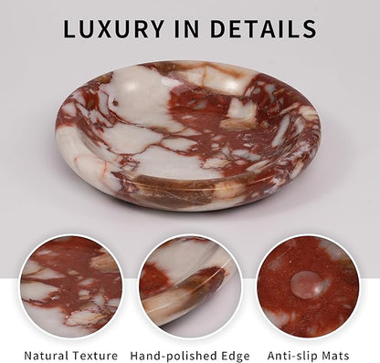 LWALMS Trinket Marble Jewelry Tray - Stone Ring Key Purse Holder Dish, Small Cute Round Plate Decorative Bowl for Nightstand Entryway Coffee Table Decor (5.5 inch)